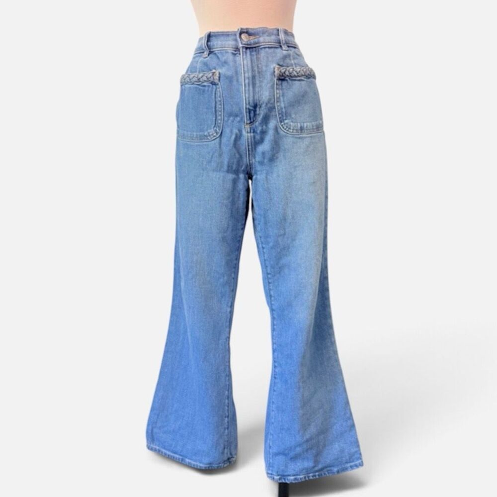 Loft The Kick Crop Wide Leg Jeans 10 High Rise Retro Braided Boho